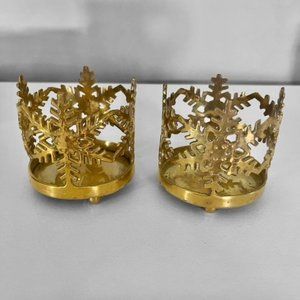 Gold Metal Snowflake Christmas Winter Holiday Pillar Candle Holders 3.5"